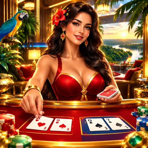 Mesa de baccarat ao vivo com cartas viradas pelo crupiê