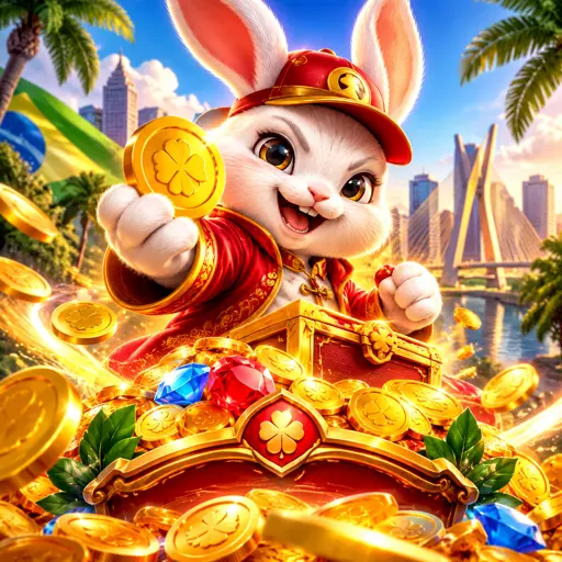 Tela de jogo do Fortune Rabbit mostrando cluster de moedas e multiplicador ativo